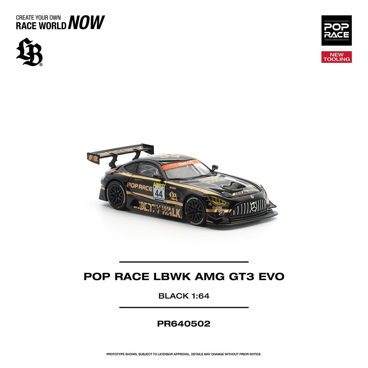 (Pre-order) POPRACE 1/64 - LBWK AMG GT3 EVO - BLACK Diecast Model Car
