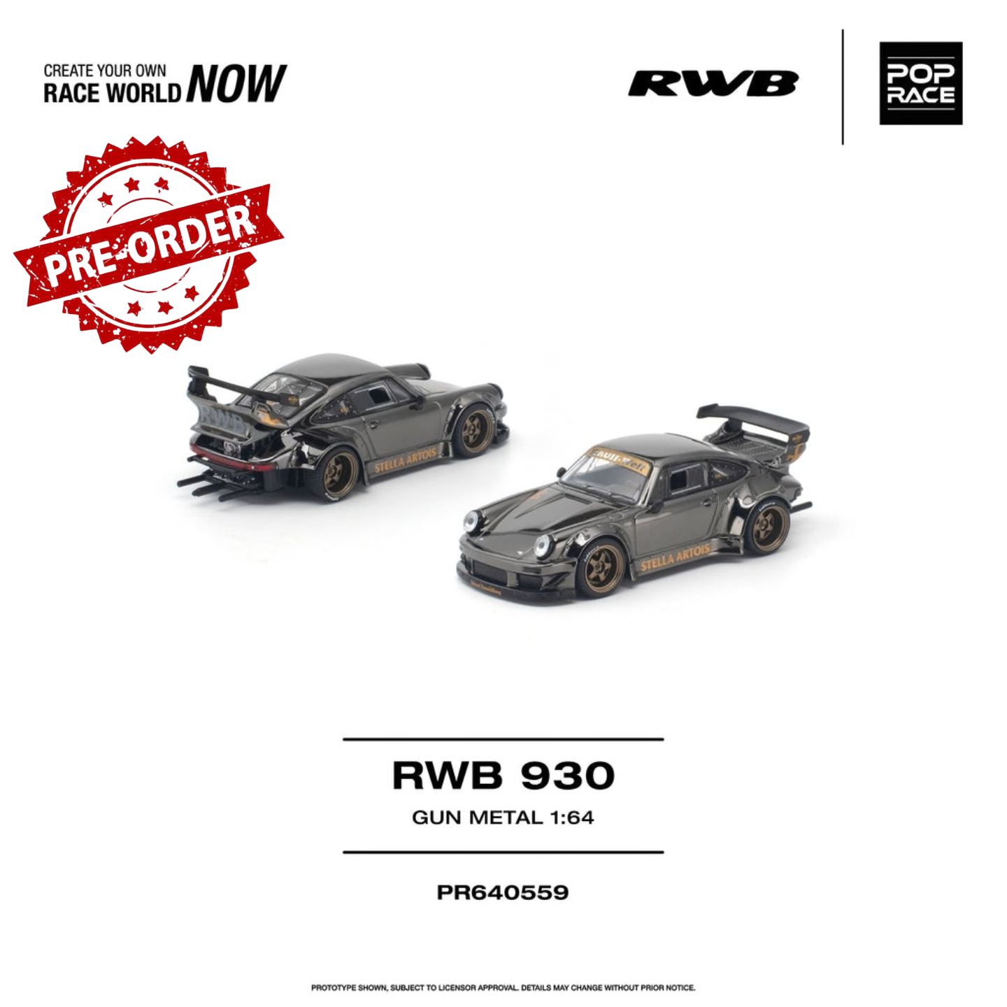 (Pre-order) POPRACE 1/64 - RWB 930 GUN METAL Opening Rear Engine Cover