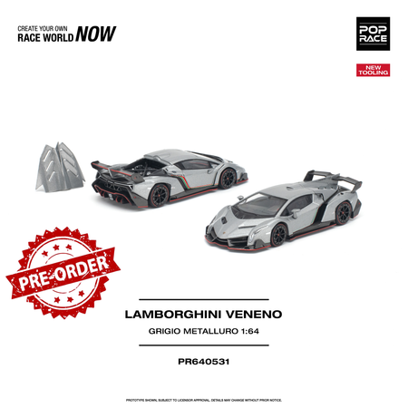 (Pre-order) POP RACE Lamborghini Veneno Grigio Metalluro New Tooling #PR640531