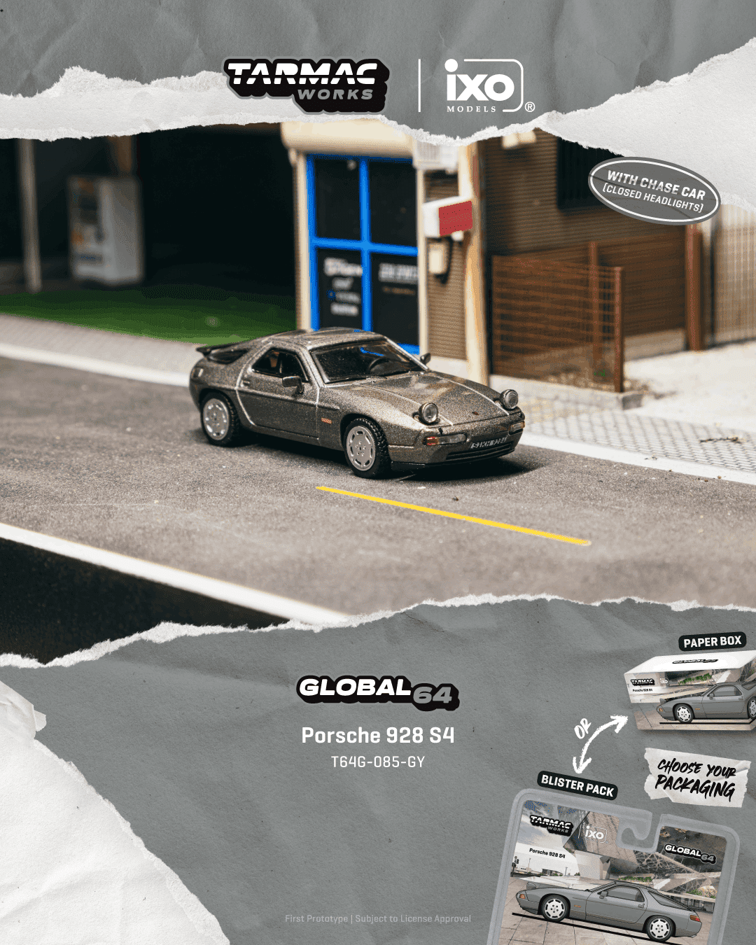 (Pre-order) Tarmac Works 1/64 Porsche 928 S4 Grey Metallic Diecast Model Car