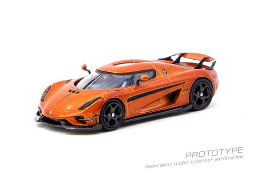 Load image into Gallery viewer, Tarmac Works 1/64 Koenigsegg Regera  Orange Metallic / Black Stripes
