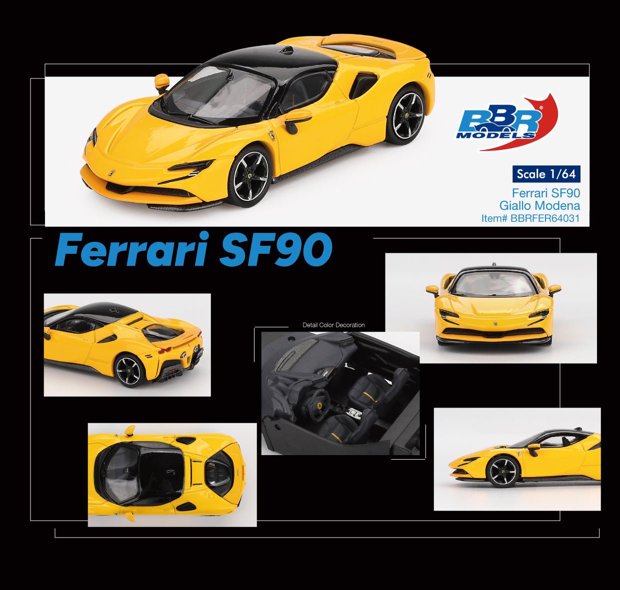 BBR 1/64 Ferrari SF90 Giallo Modena Diecast Model Car #BBRFER64031