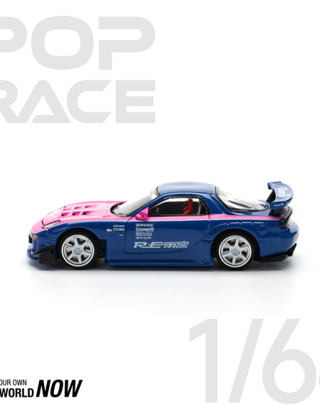 POPRACE 1/64 MAZDA RX7 RE-AMEMIYA - BLUE/PINK model car
