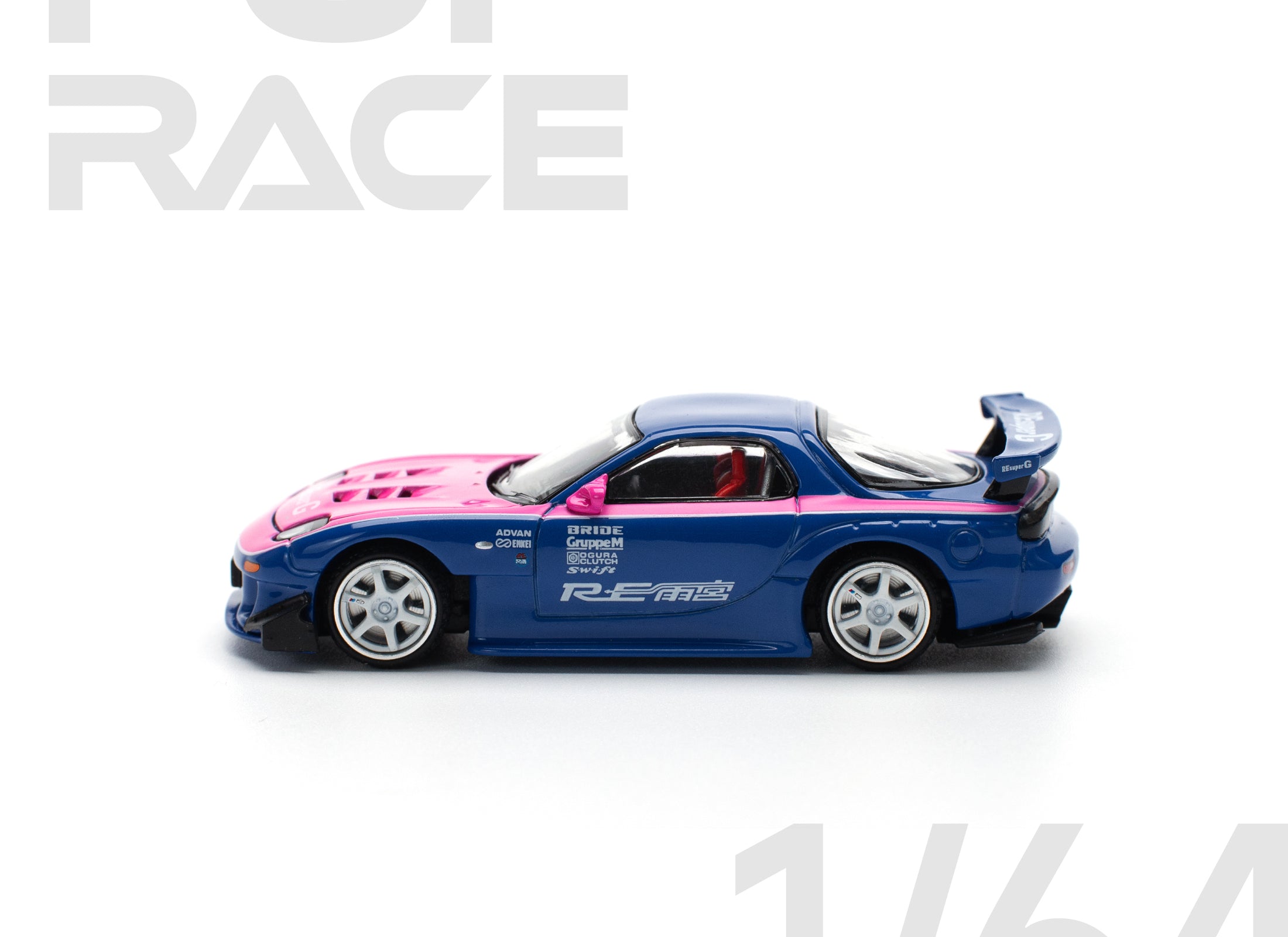 POPRACE 1/64 MAZDA RX7 RE-AMEMIYA - BLUE/PINK model car