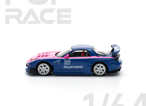 Load image into Gallery viewer, POPRACE 1/64 MAZDA RX7 RE-AMEMIYA - BLUE/PINK model car
