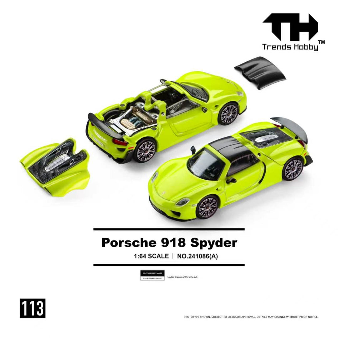 (Pre-order) Trends Hobby 1/64  Diecast Porsche 918 Spyder - Acid Green Model Car