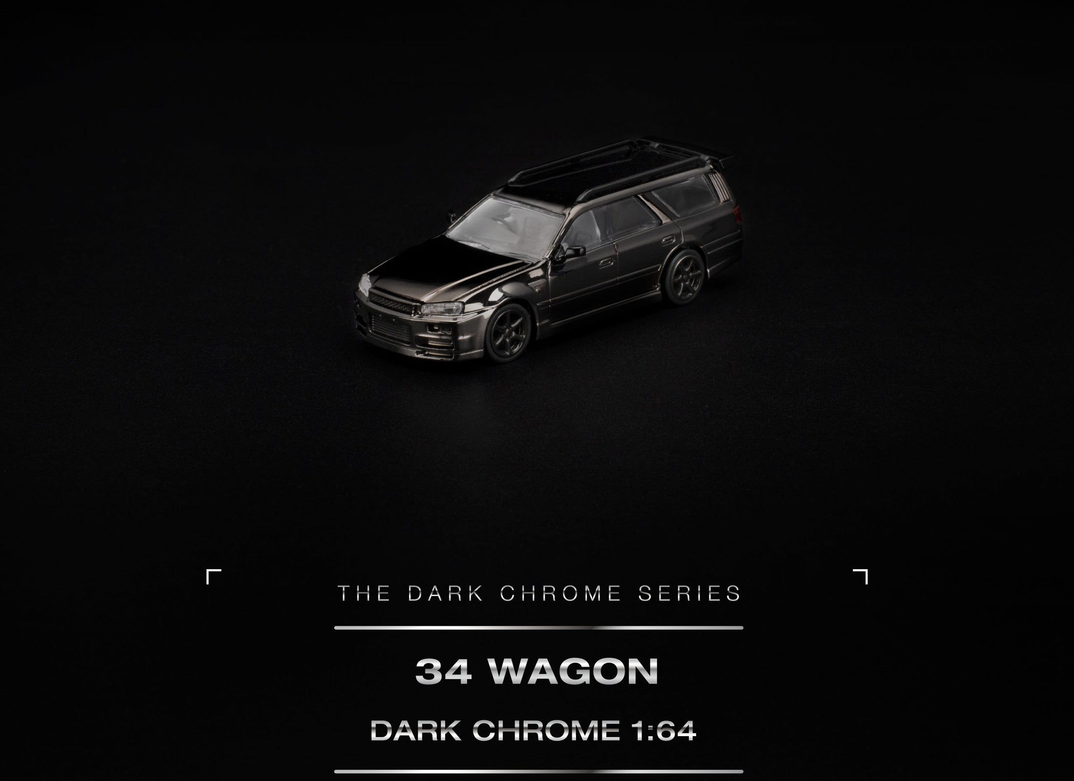 (Pre-order) POP RACE R34 WAGON DARK CHROME Opening Front Detailed Engine PRDC018