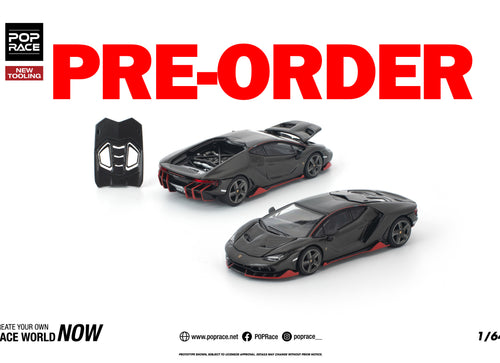 Load image into Gallery viewer, (Pre-order) POPRACE 1/64 LAMBORGHINI CENTENARIO CARBON/RED #PR640436 Model Car

