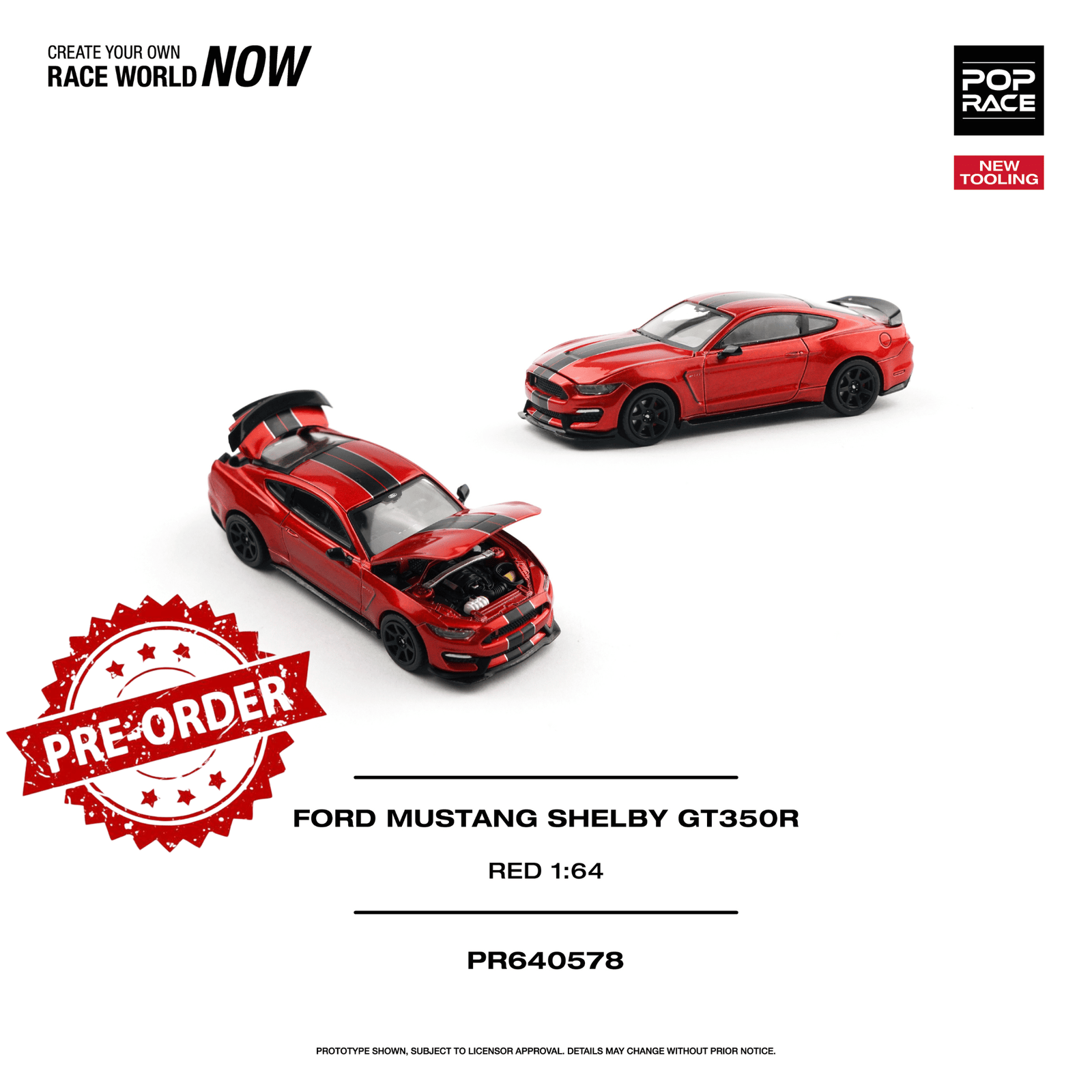 (Pre-order) POPRACE 1/64 - FORD MUSTANG SHELBY GT350R Diecast Model Car