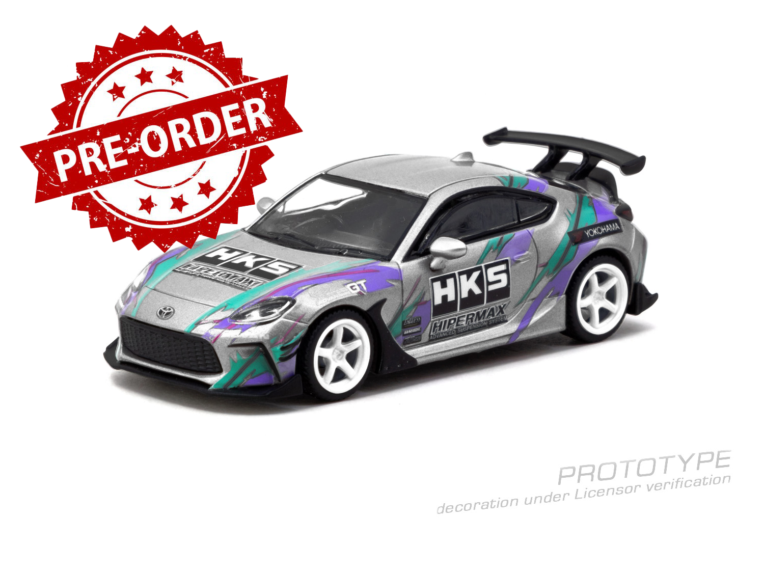 (Pre-order) Tarmac Works 1/64 HKS Toyota GR86 Grey Diecast Model Car