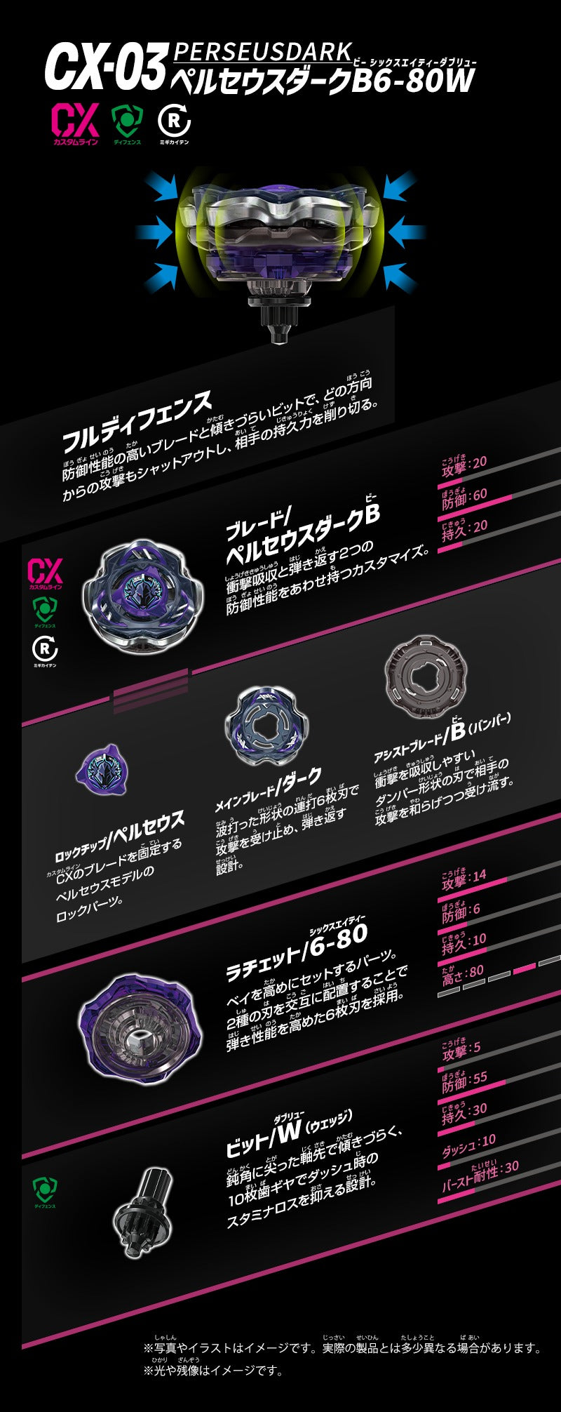 Takara Tomy Beyblade X CX-03 Booster PerseusDark B6-80W