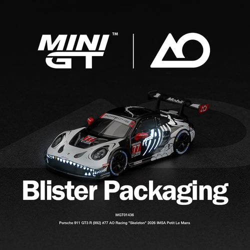(Pre-order) Mini GT #1436 Porsche 911 GT3 R (992) #77 AO Racing Skeleton Rexy BL