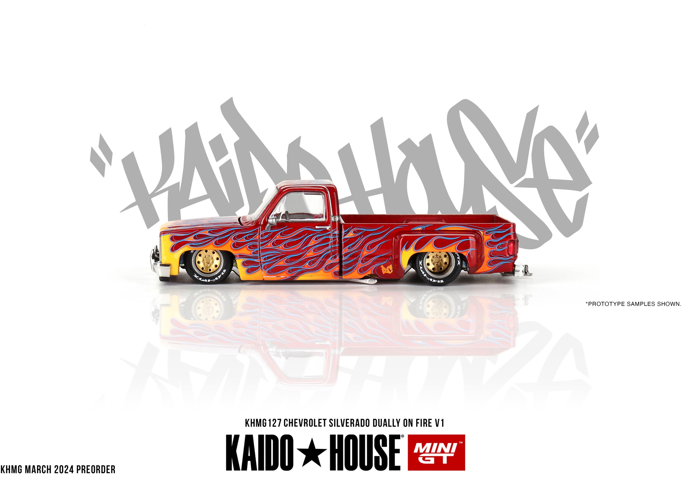 Mini GT x Kaido House 1/64 Chevrolet Silverado Dually on Fire V1