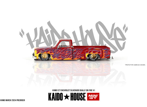 Load image into Gallery viewer, Mini GT x Kaido House 1/64 Chevrolet Silverado Dually on Fire V1
