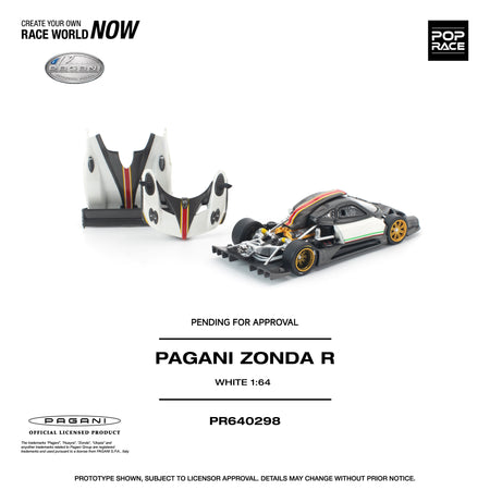 (Pre-order) POP RACE 1/64 PAGANI ZONDA R WHITE Diecast Model Car