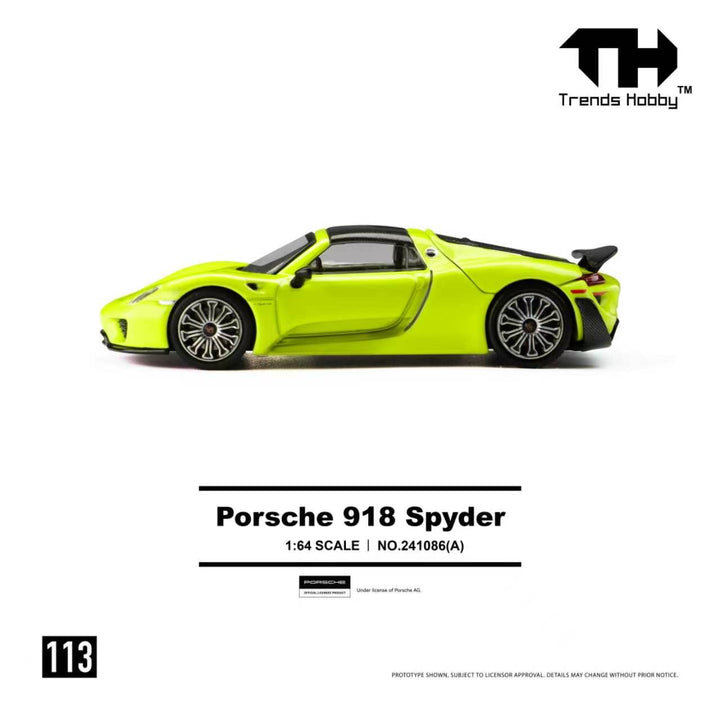 (Pre-order) Trends Hobby 1/64  Diecast Porsche 918 Spyder - Acid Green Model Car