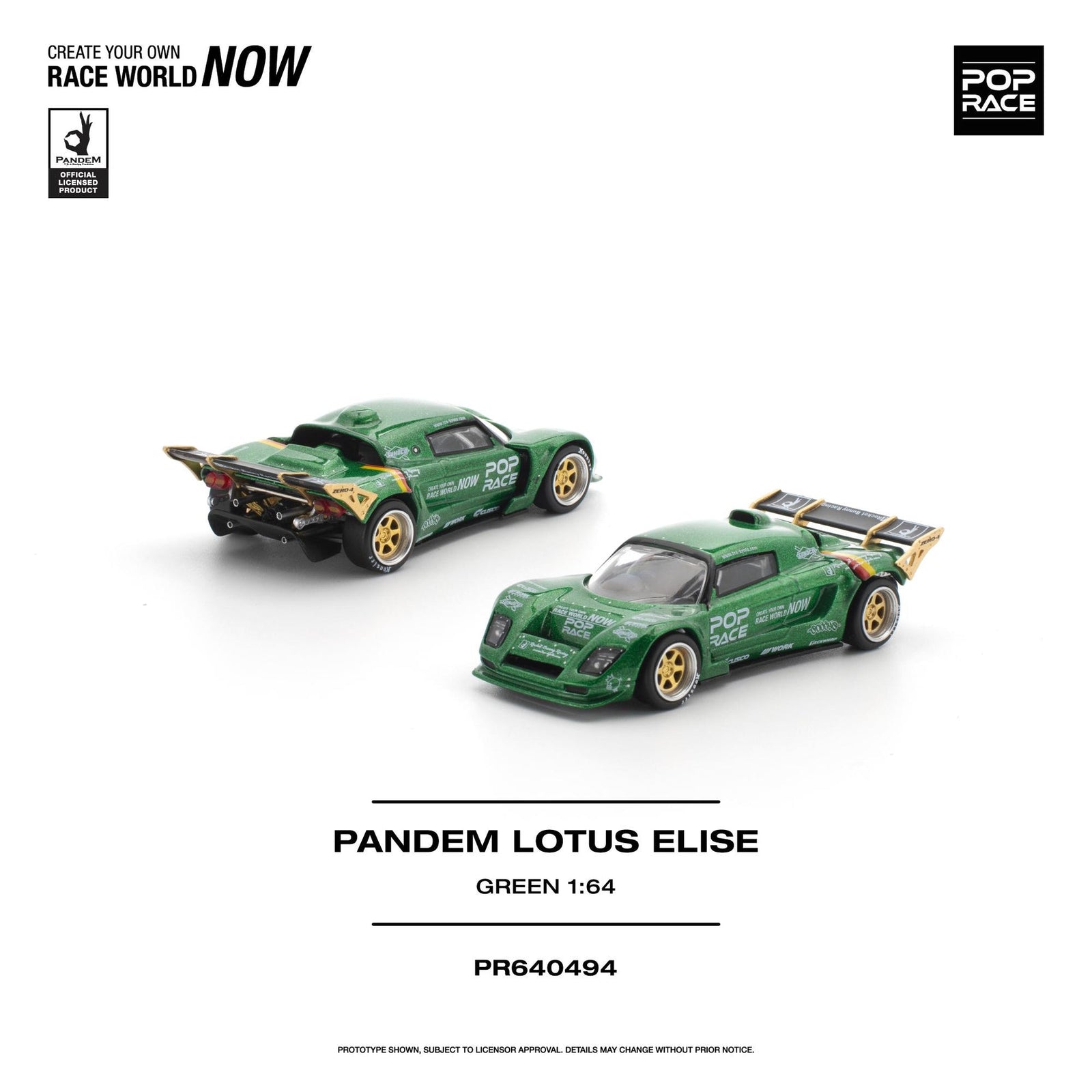 (Pre-order) POPRACE 1/64 - PANDEM LOTUS ELISE GREEN Removeable Front and Rear