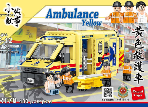 Load image into Gallery viewer, Royal Toys City Story RT70 Hong Kong Yellow Ambulance Emergency Vehicle 480pc
