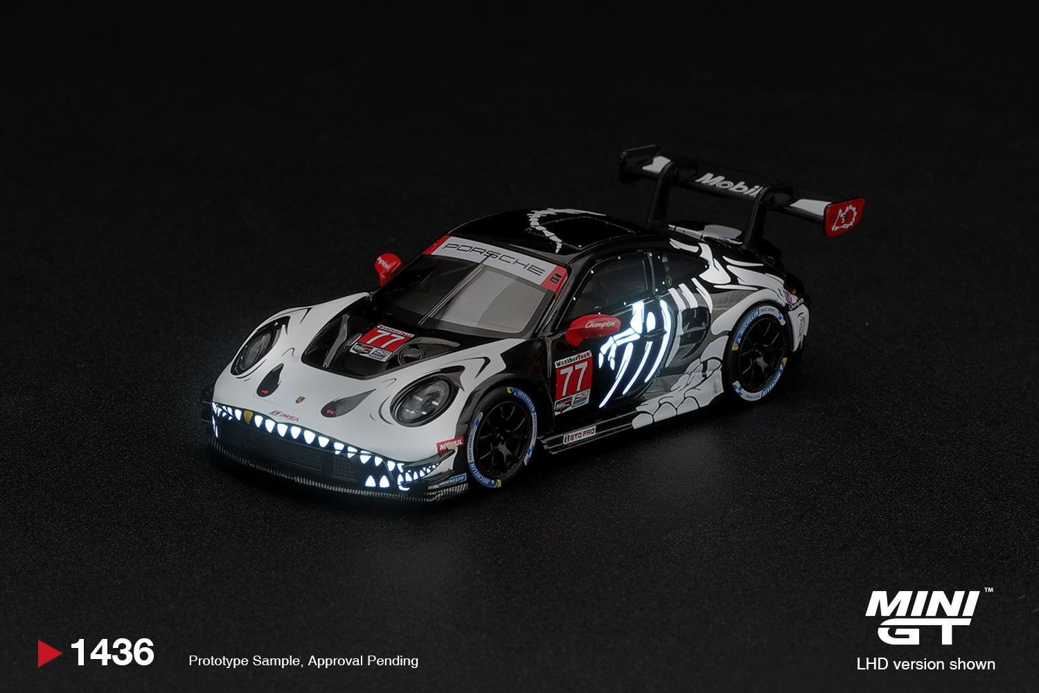 (Pre-order) Mini GT #1436 Porsche 911 GT3 R (992) #77 AO Racing Skeleton Rexy BL