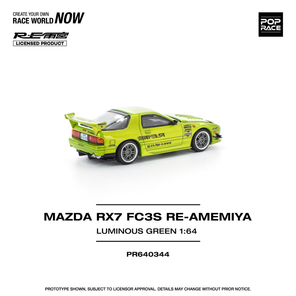 (Pre-order) POPRACE 1/64 MAZDA RX7 FC3S RE-AMEMIYA LUMINOUS GREEN Diecast Car