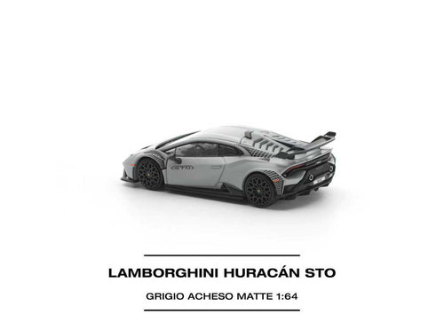 Load image into Gallery viewer, (Pre-order) POP RACE 1/64 LAMBORGHINI HURACAN STO GRIGIO ACHESO MATTE #PR640430
