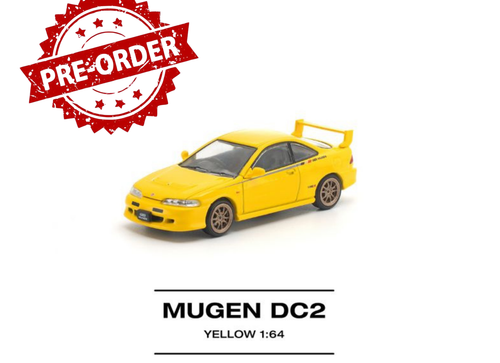 Load image into Gallery viewer, (Pre-order) POP RACE 1/64 MUGEN DC2 Yellow Diecast Model Car #PR640377
