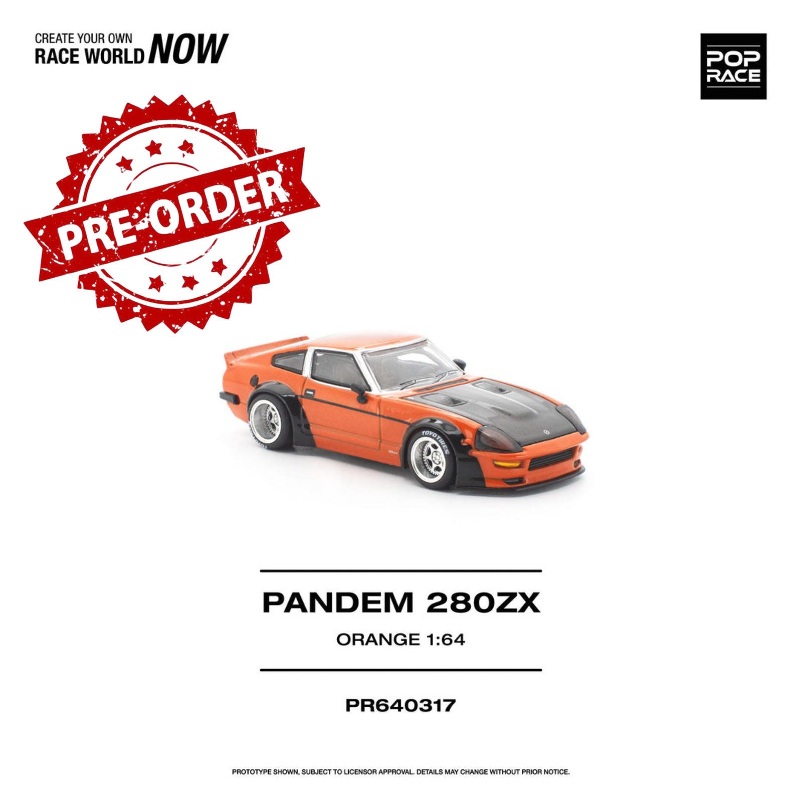 (Pre-order) POP RACE 1/64 PANDEM 280ZX ORANGE Diecast Model Car #PR640317