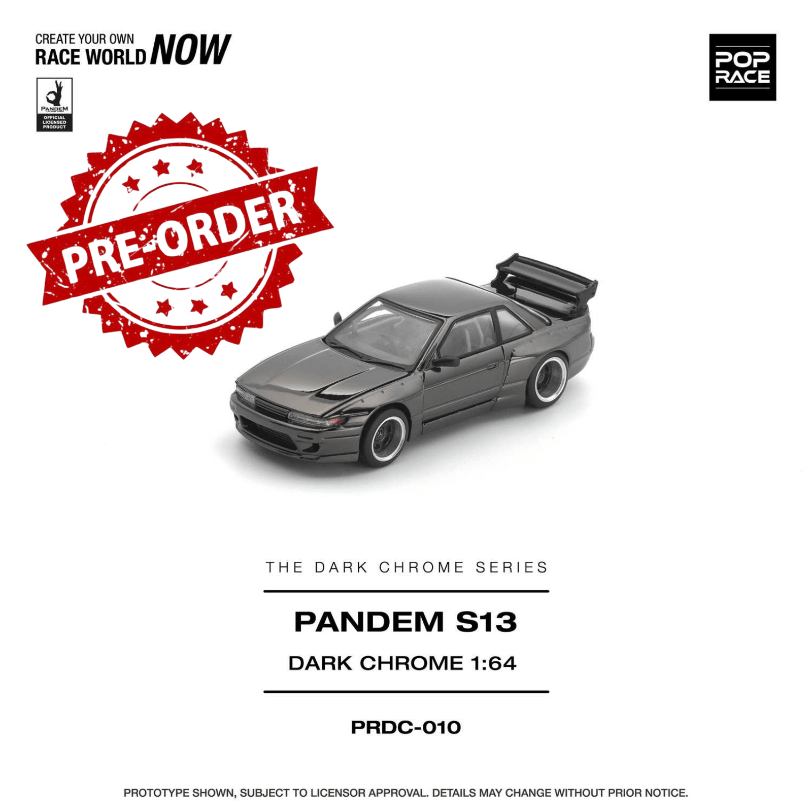 (Pre-order) POP RACE 1/64 PANDEM S13 DARK CHROME Diecast Model Car #PRDC-010