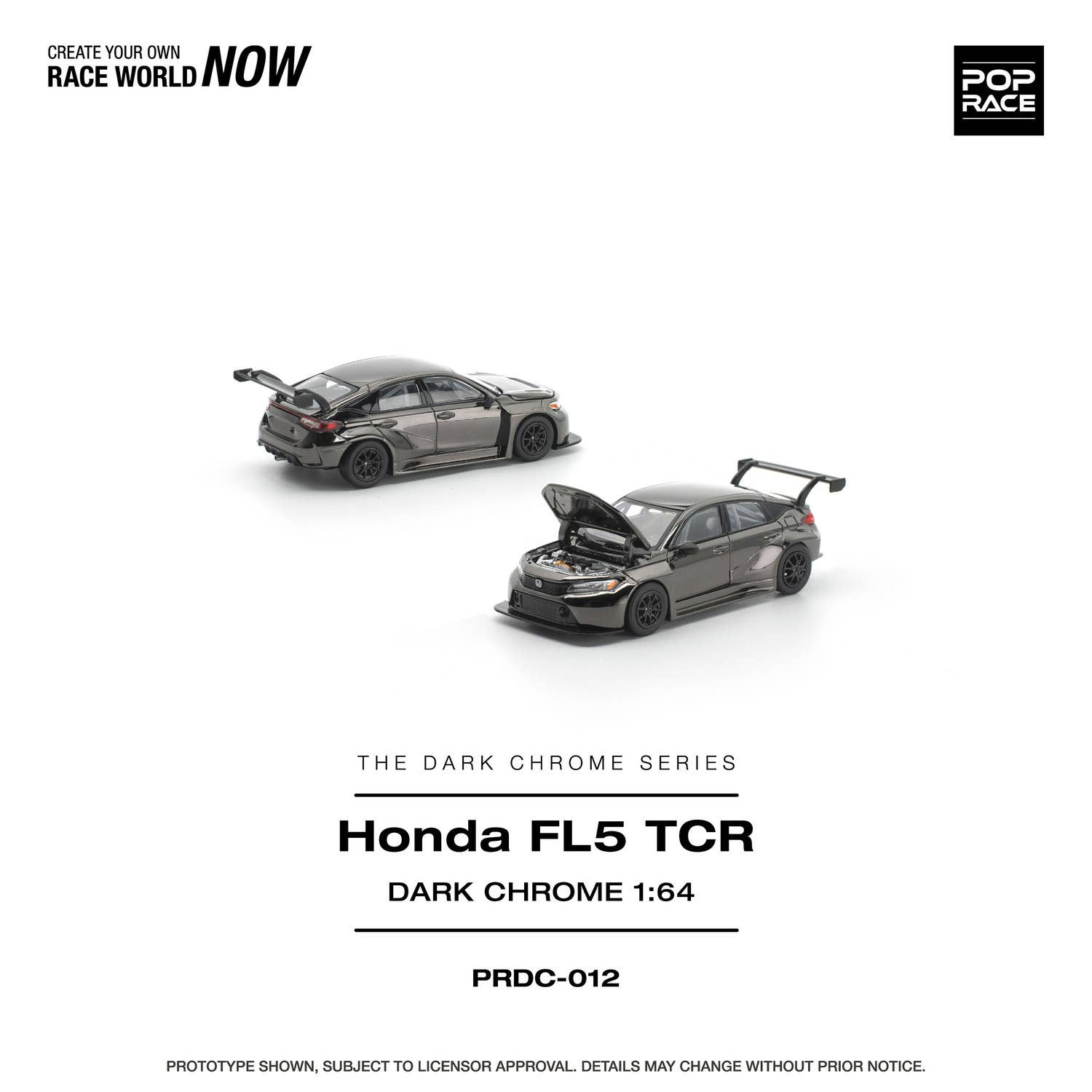 (Pre-order) POP RACE 1/64 HONDA CIVIC FL5 TCR DARK CHROME Diecast Model Car