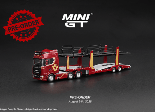 Load image into Gallery viewer, (Pre-order) Mini GT #1350 Scania 770S A6x4NA Car Transporter V8 50th Anniv. LHD
