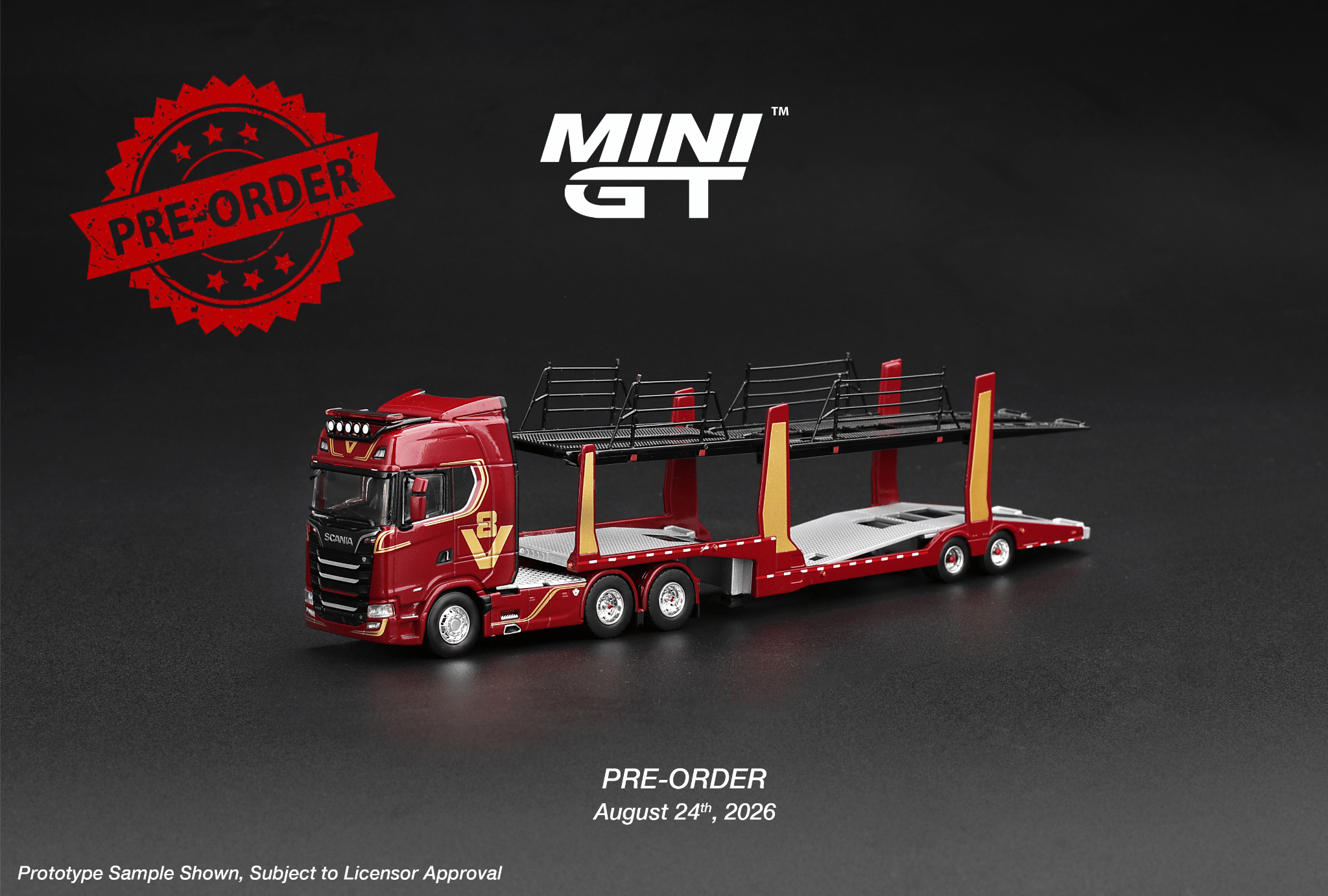 (Pre-order) Mini GT #1350 Scania 770S A6x4NA Car Transporter V8 50th Anniv. RHD