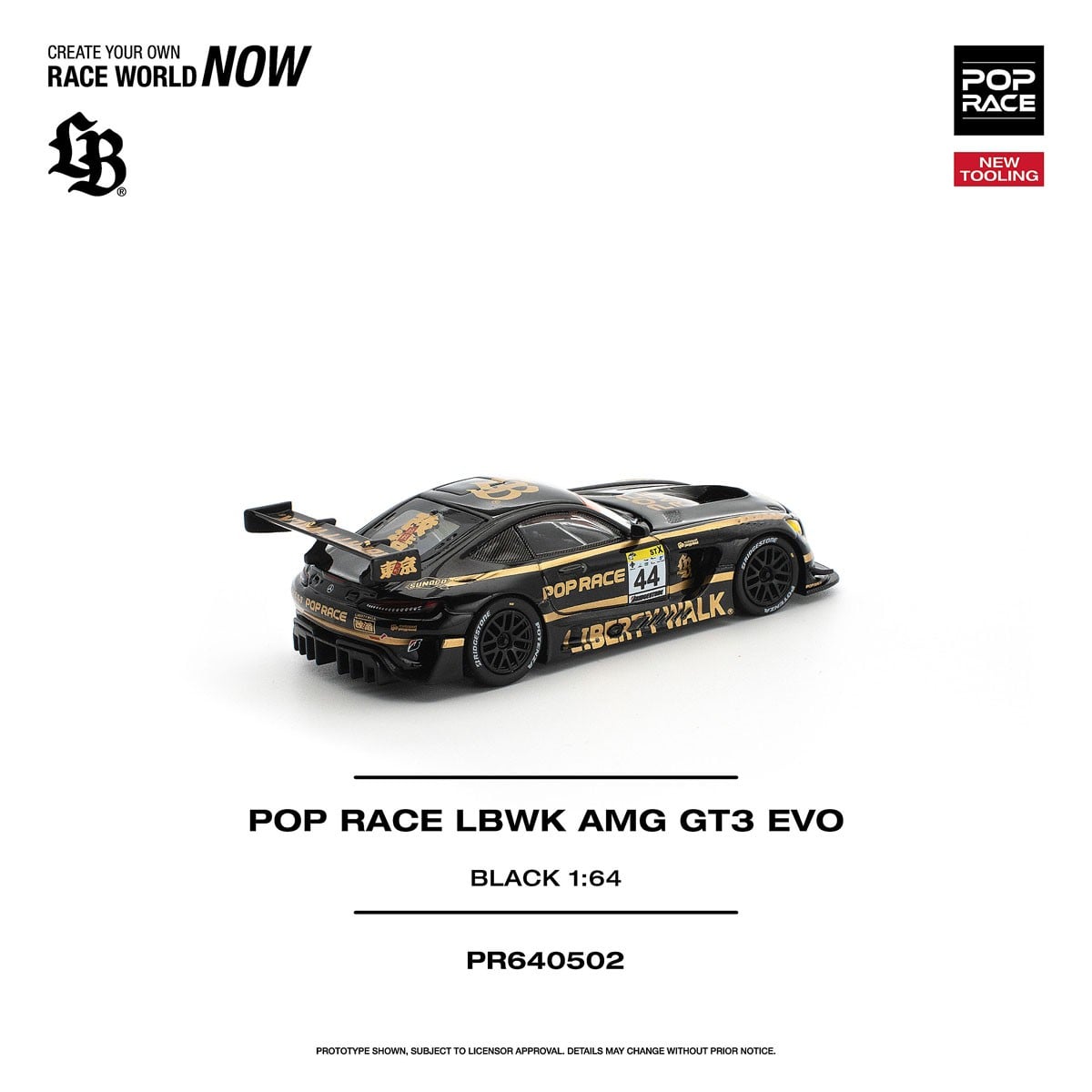 (Pre-order) POPRACE 1/64 - LBWK AMG GT3 EVO - BLACK Diecast Model Car
