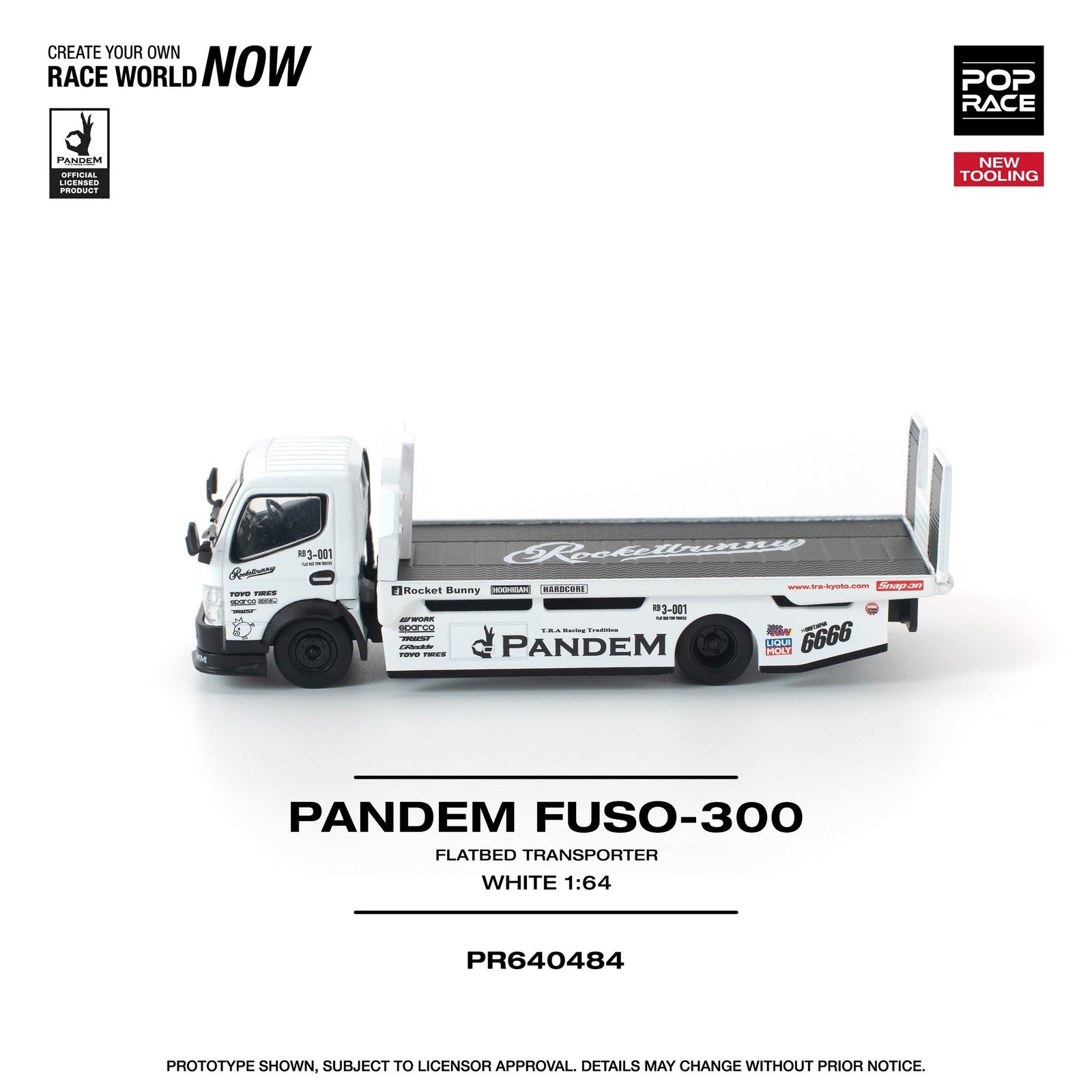 (Pre-order) POP race pandem fuso 300 flatbed transporter white new tooling
