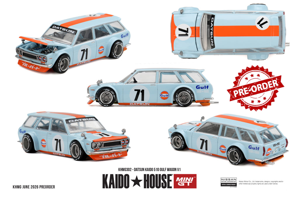 (Pre-order) Mini GT x Kaido House Datsun Kaido House 510 Gulf Wagon V1 #KHMG302