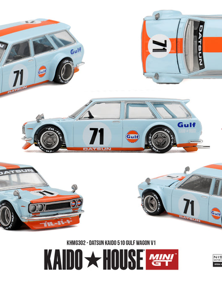 (Pre-order) Mini GT x Kaido House Datsun Kaido House 510 Gulf Wagon V1 #KHMG302