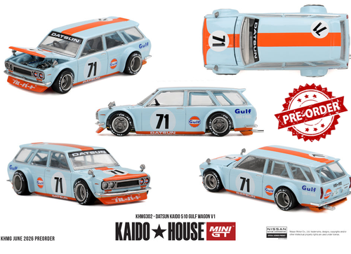 Load image into Gallery viewer, (Pre-order) Mini GT x Kaido House Datsun Kaido House 510 Gulf Wagon V1 #KHMG302
