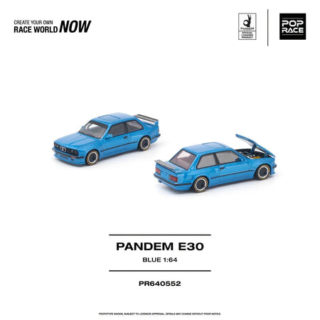 (Pre-order) POPRACE 1/64 - PANDEM E30 BLUE Opening Front Hood Detailed Engine