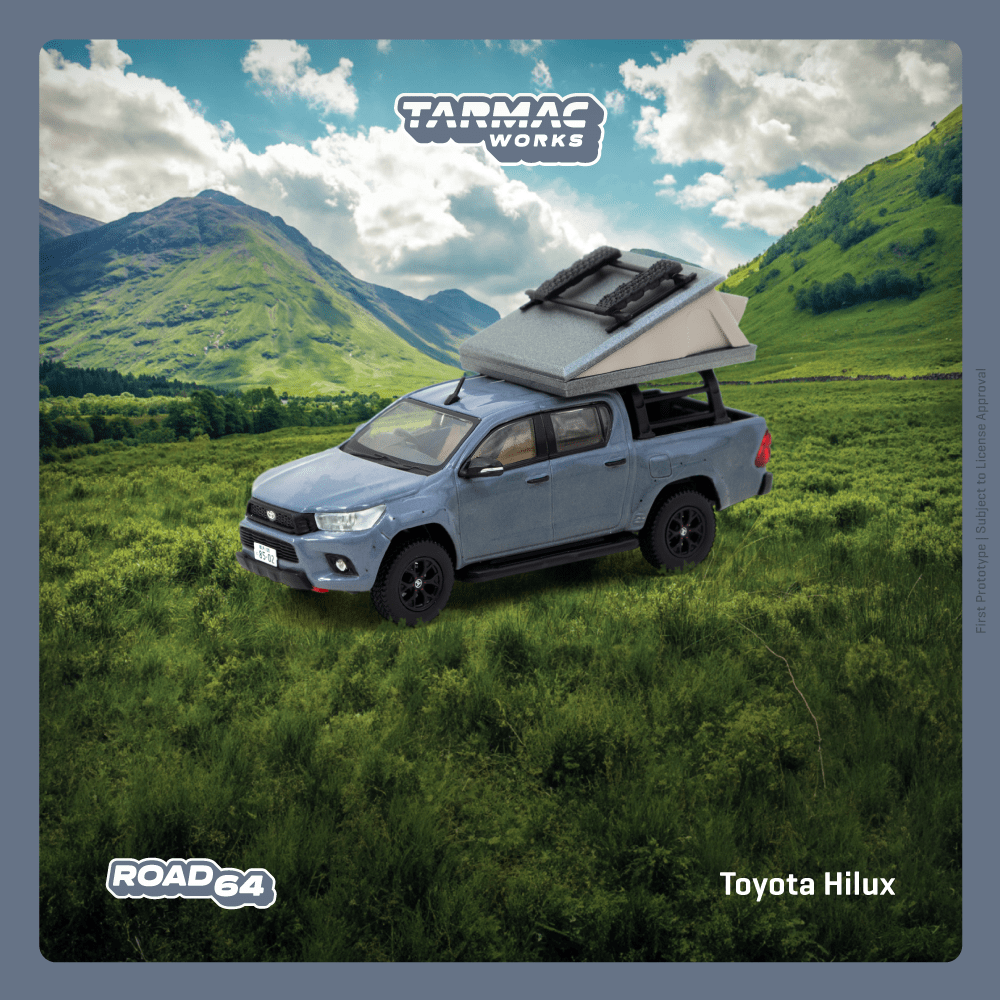 Tarmac Works 1/64 Toyota Hilux  Grey - With camping tent Diecast Car