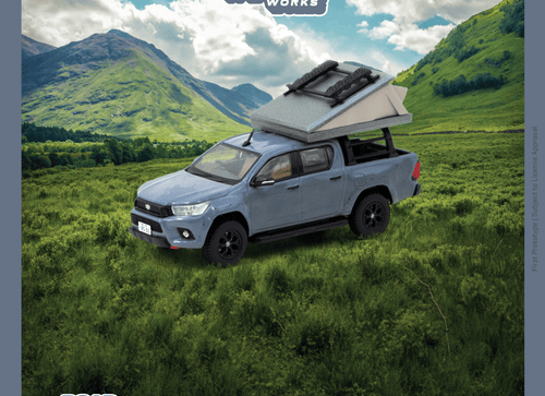 Load image into Gallery viewer, Tarmac Works 1/64 Toyota Hilux  Grey - With camping tent Diecast Car
