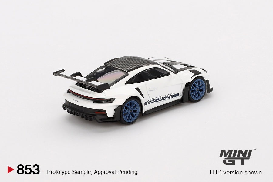 (Pre-order) Mini GT #853 Porsche 911 (992) GT3 RS Weissach Package White Blu RHD