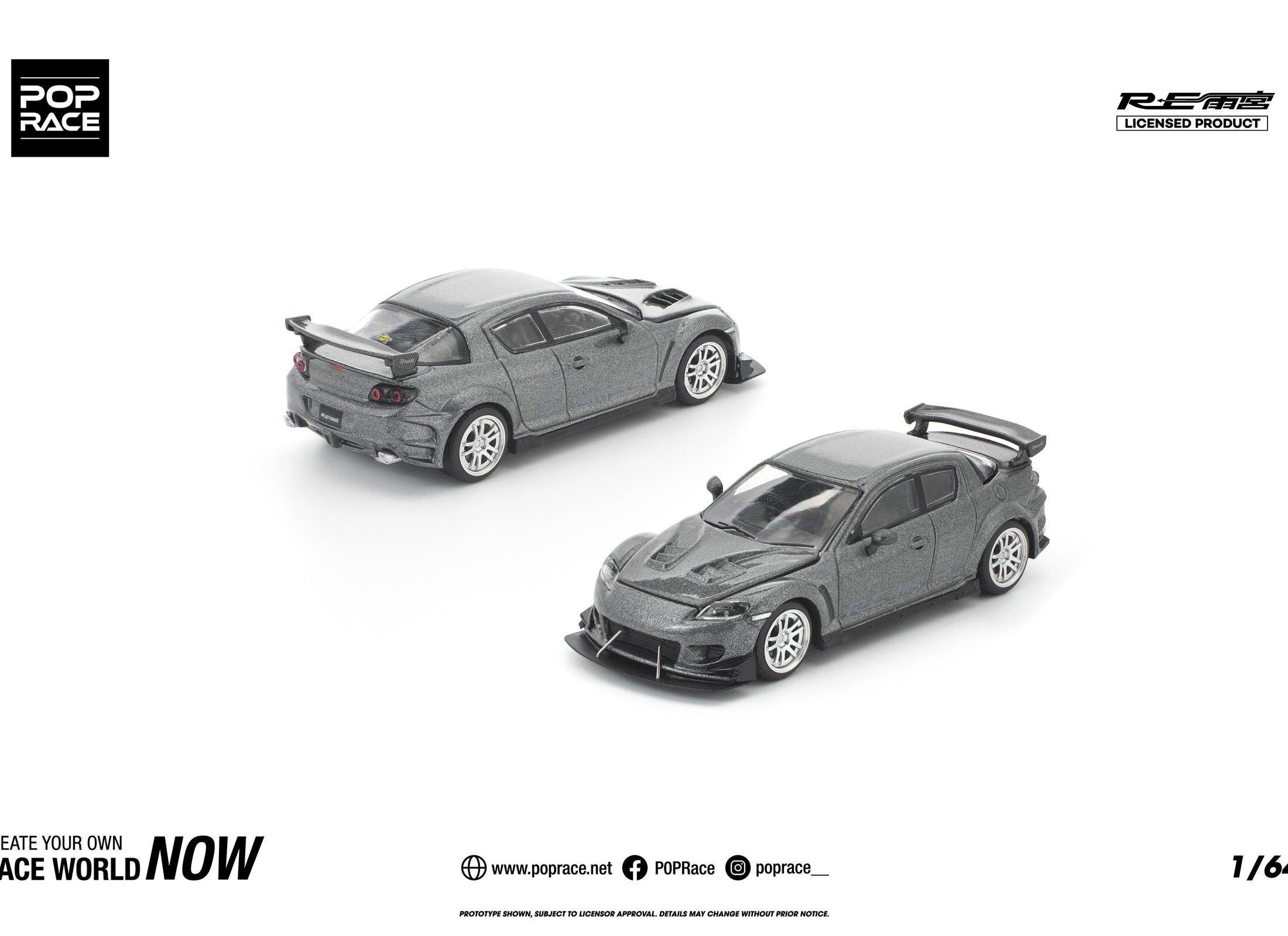 POPRACE 1/64 MAZDA RX-8 RE-AMEMIYA GUN METAL Diecast Model Car