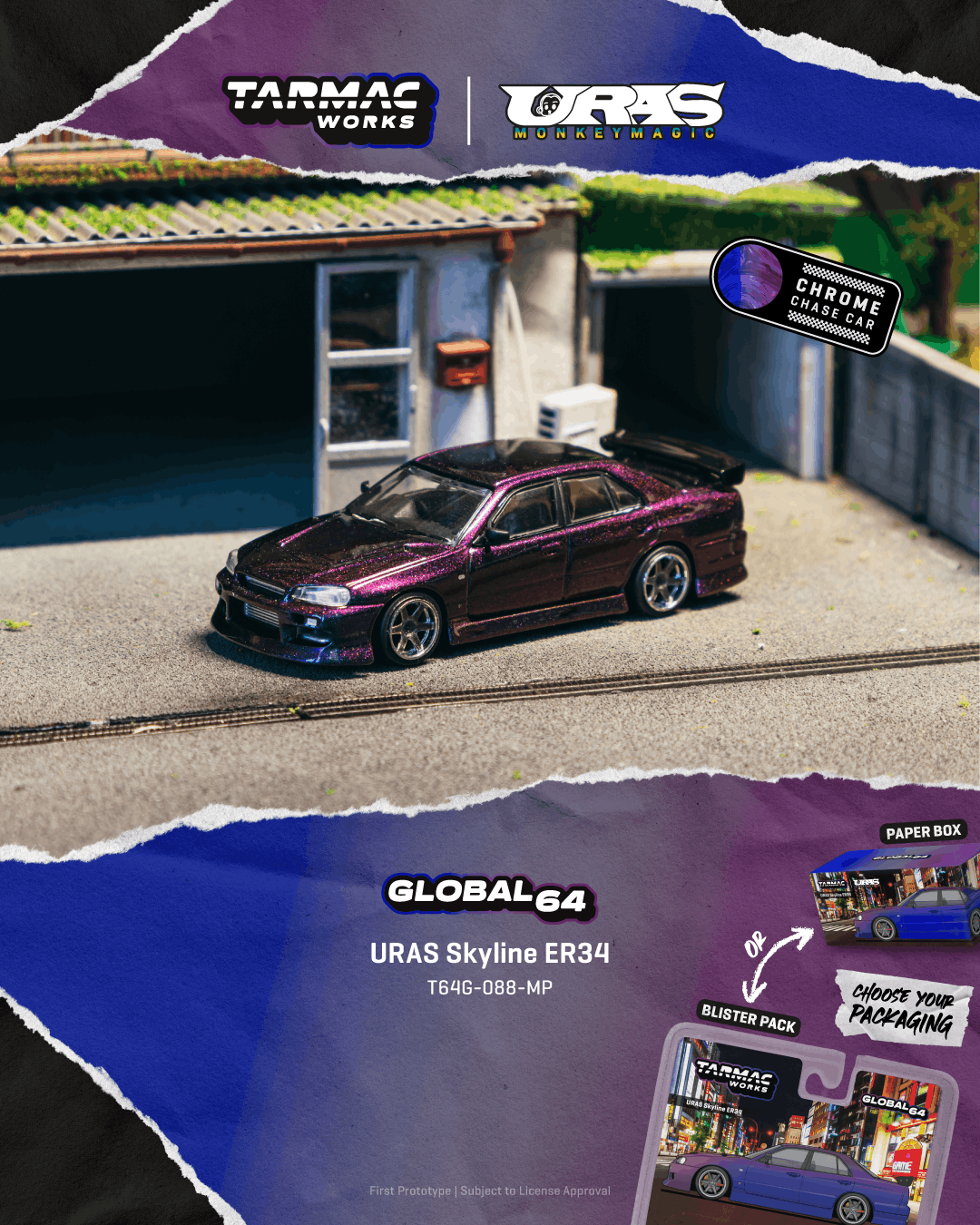 (Pre-order) Tarmac Works 1/64 URAS Skyline ER34 Midnight Purple