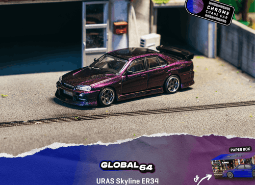 Load image into Gallery viewer, (Pre-order) Tarmac Works 1/64 URAS Skyline ER34 Midnight Purple
