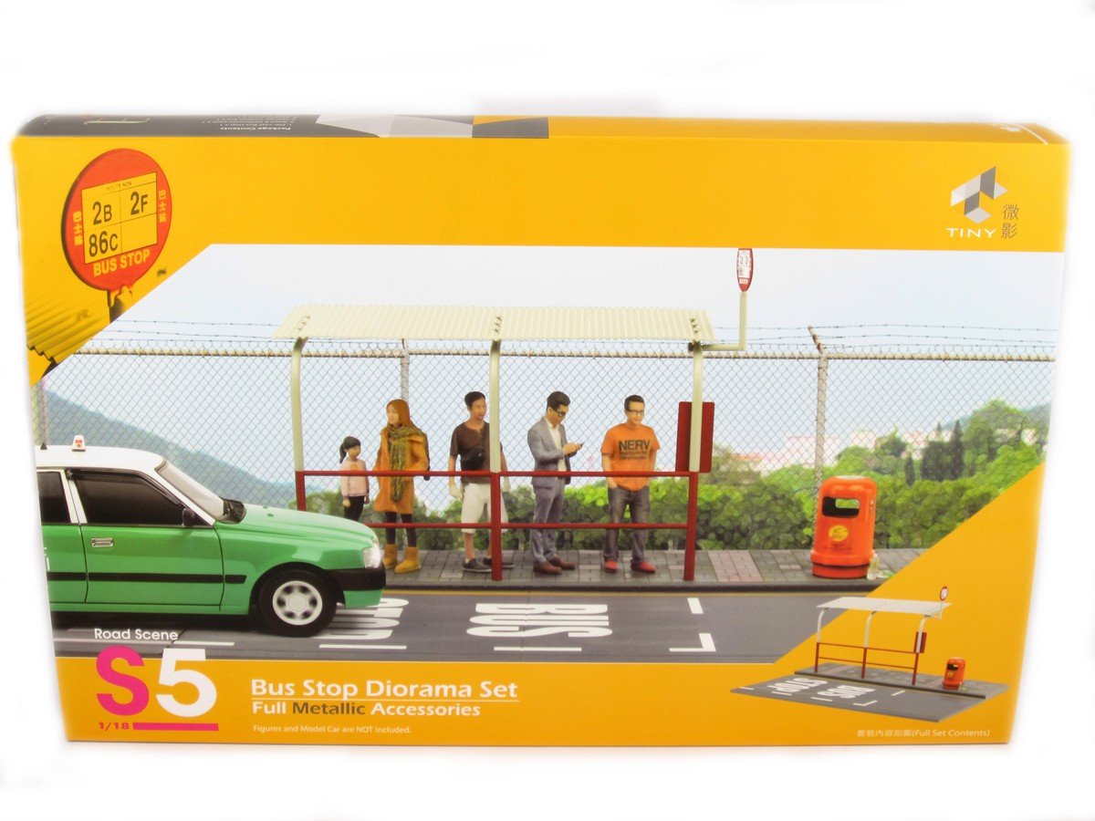 TINY Hong Kong City 1/18 S5 Bus Stop Diorama Set Full Metallic Accessories