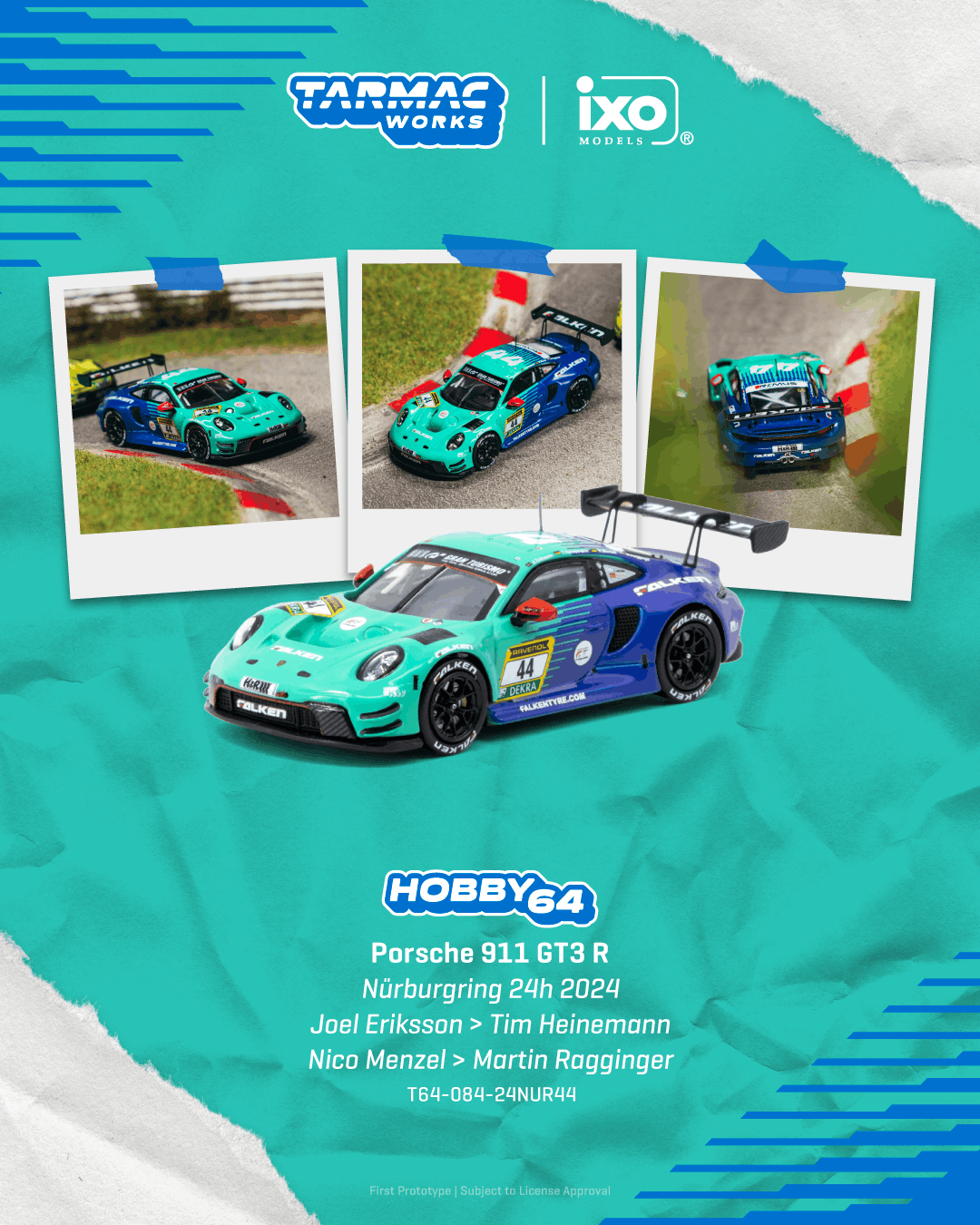 (Pre-order) Tarmac Works 1/64 Porsche 911 GT3 R Nurburgring 24h 2024 Diecast