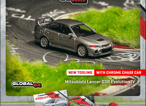 Load image into Gallery viewer, Tarmac Works Mitsubishi Lancer GSR Evolution IV Silver Diecast Model

