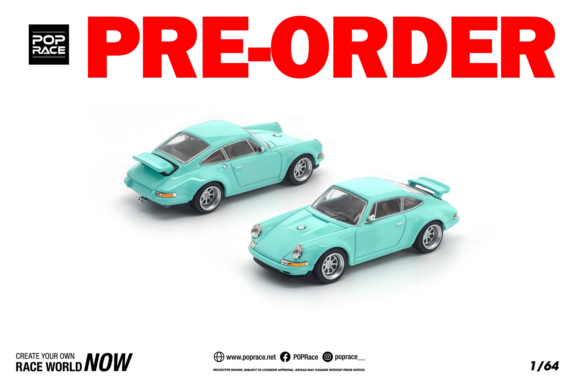 (Pre-order) POPRACE 1/64 SINGER 964  BLUE Diecast Model Car