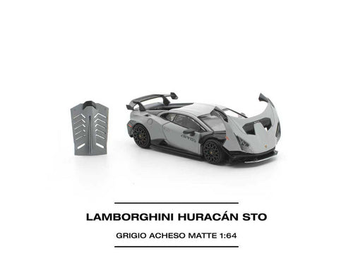 Load image into Gallery viewer, (Pre-order) POP RACE 1/64 LAMBORGHINI HURACAN STO GRIGIO ACHESO MATTE #PR640430
