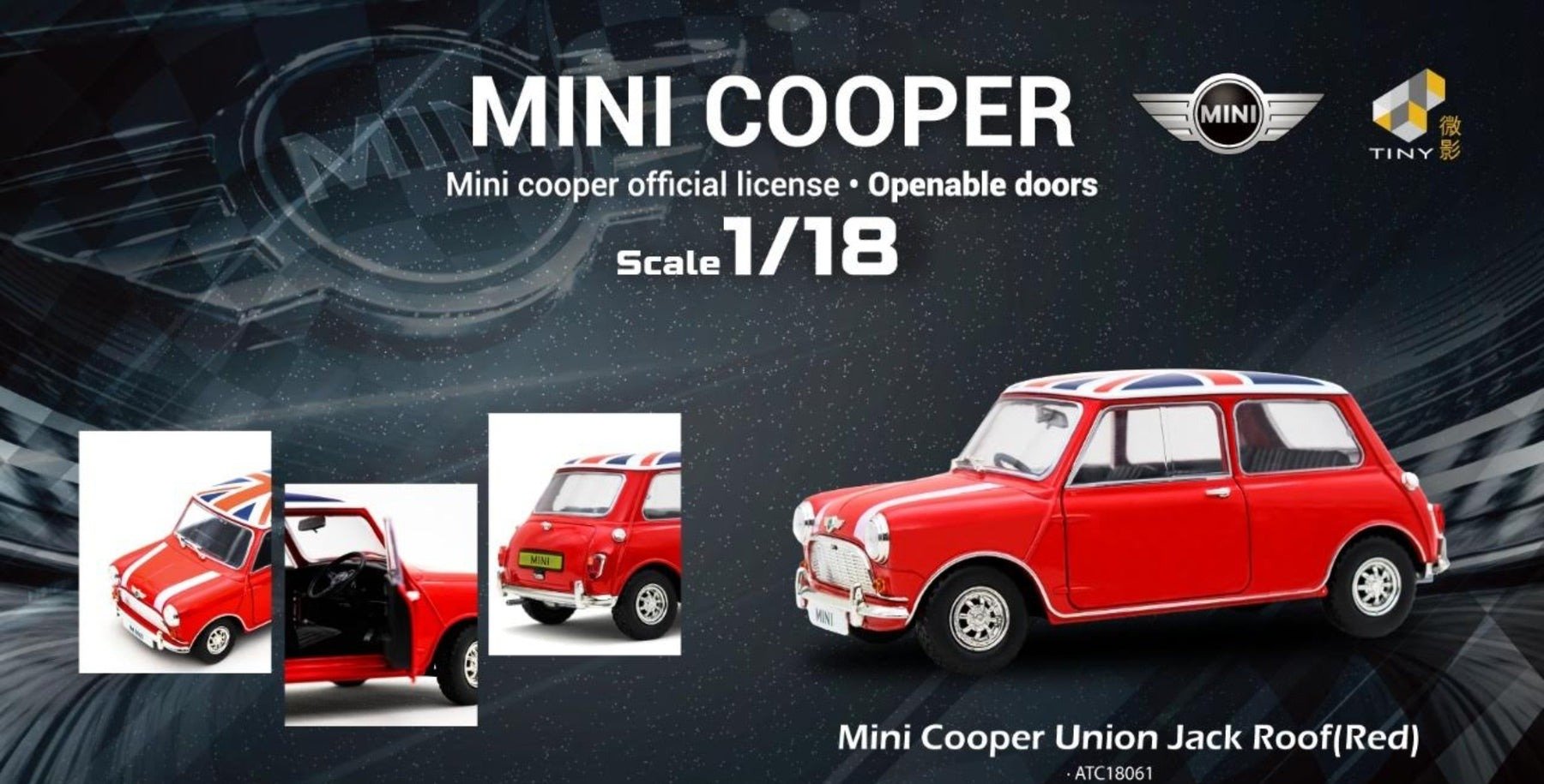 Tiny City 1:18 Diecast Model Car Mini Cooper Union Jack Roof (Red)
