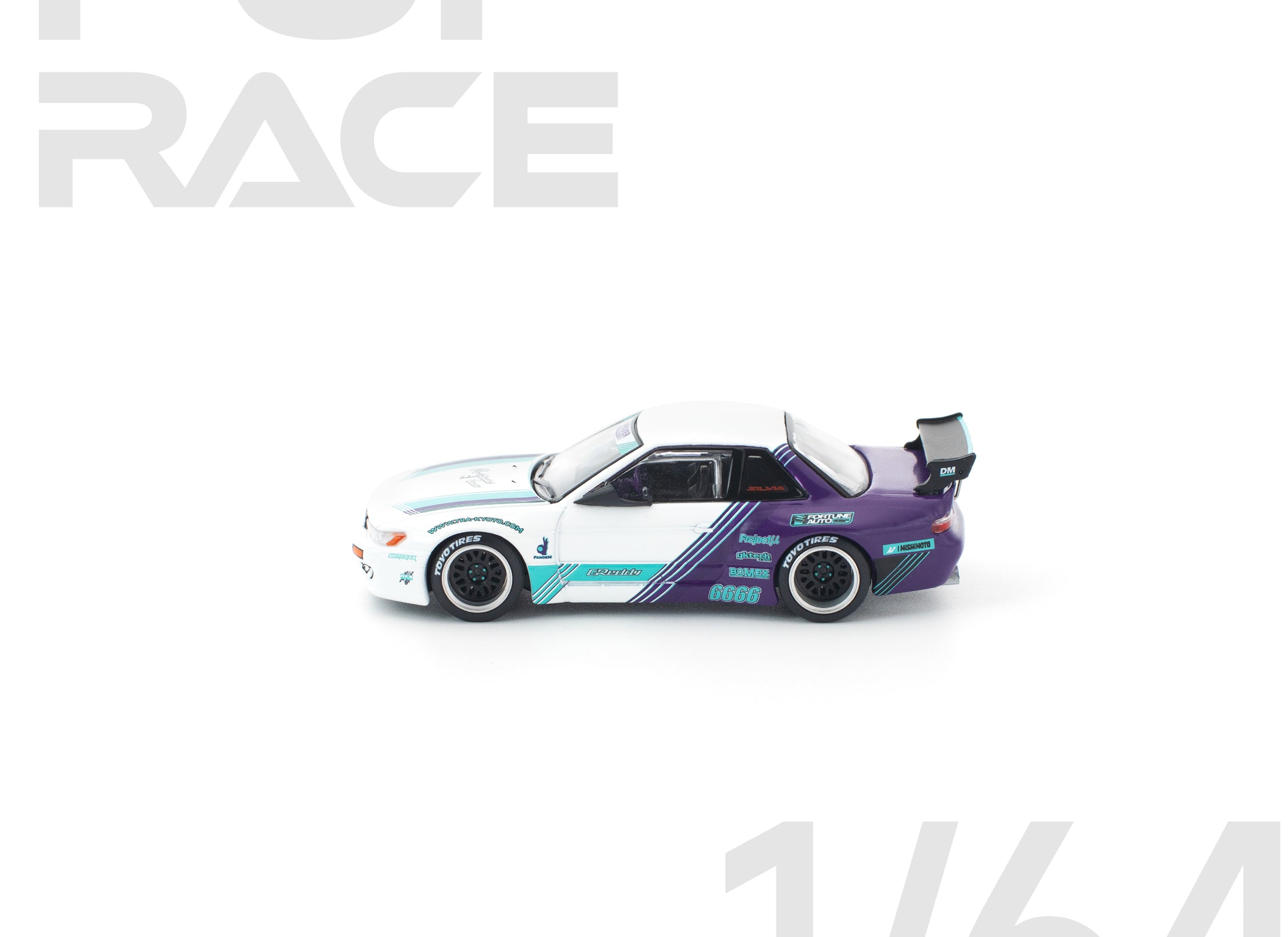 (Pre-order) POPRACE 1/64 PANDEM S13 WHITE PURPLE Diecast Model Car #PR640455